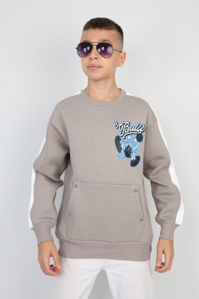 Üç İplik Şardonlu Arka Baskılı Erkek Çocuk Günlük Sweatshirt